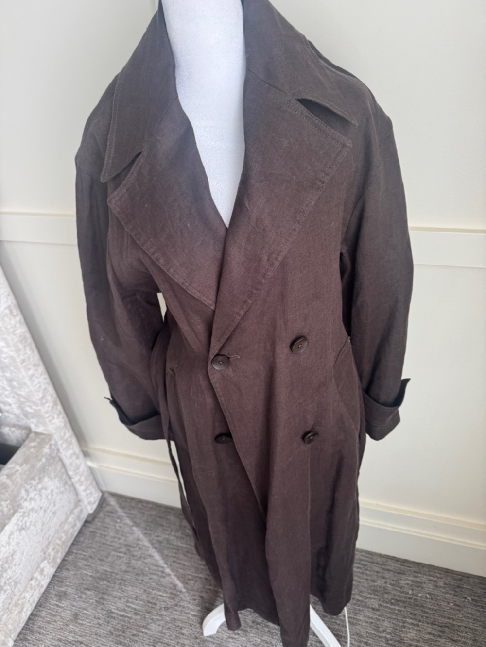 Mango Brown Double-Breasted Linen Trench Coat - Picture 10 of 16